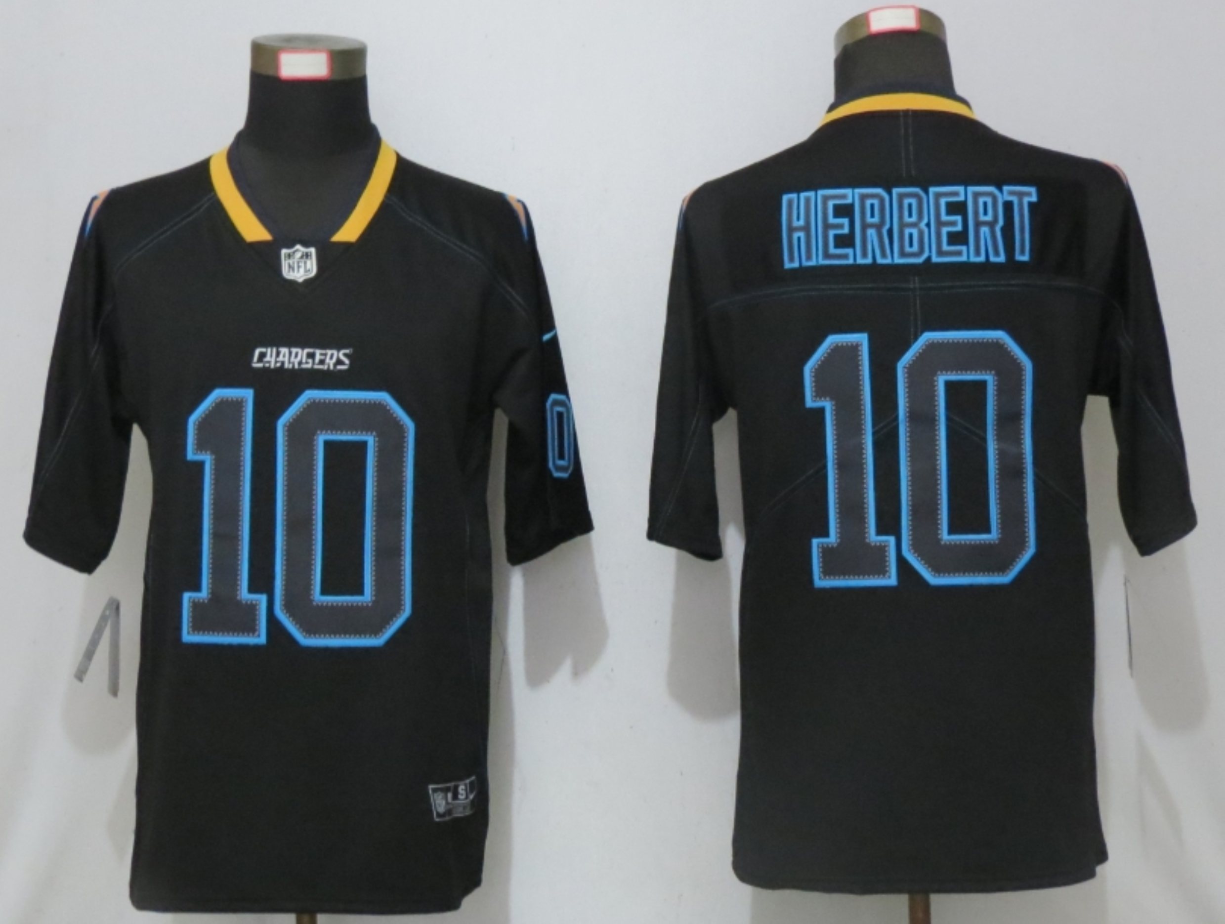 Men New Nike San Diego Chargers #10 Herbert Lights Out Black Elite Jerseys